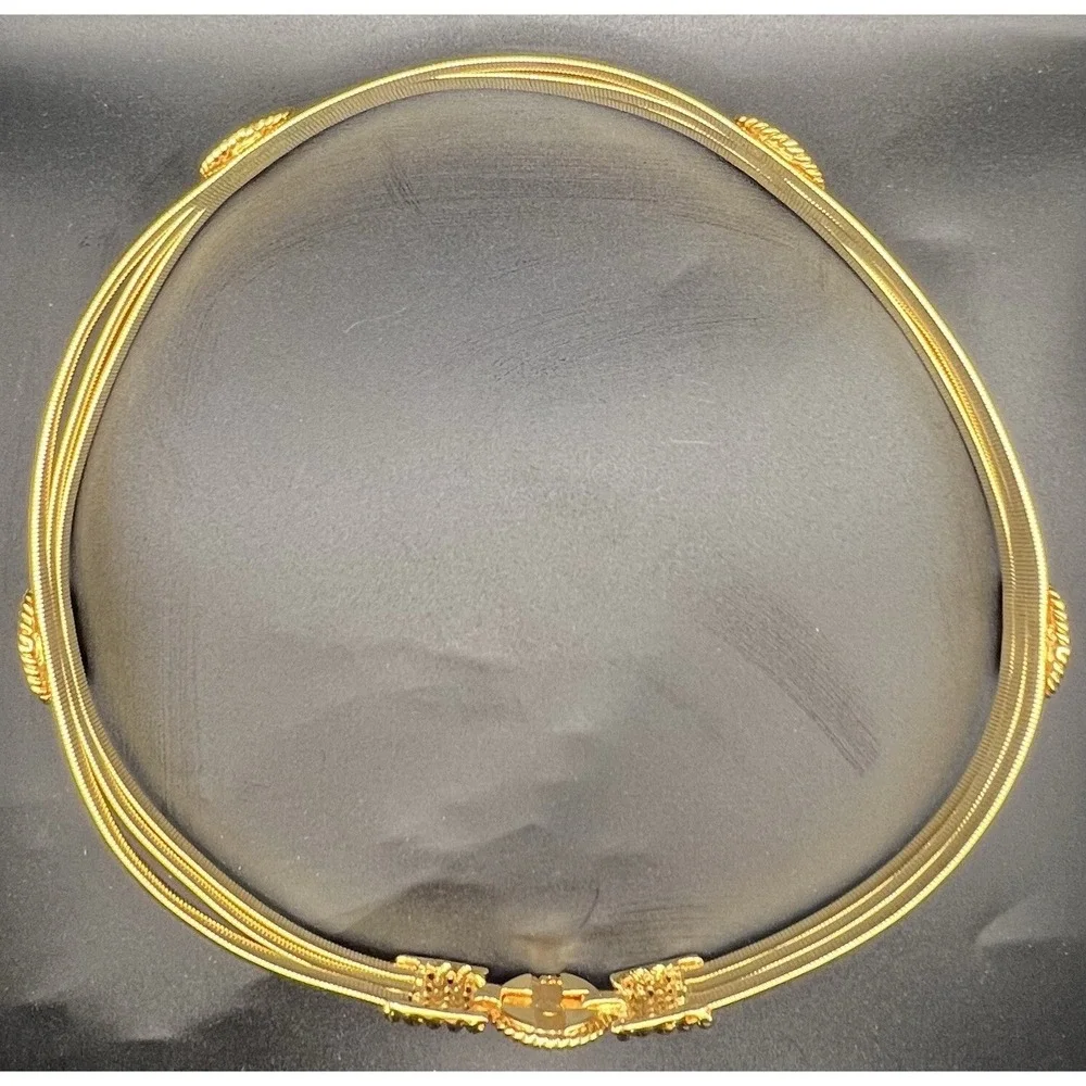 Vintage St John Gold Toned Stretchy Coil Belt with Rhinestone Medallions